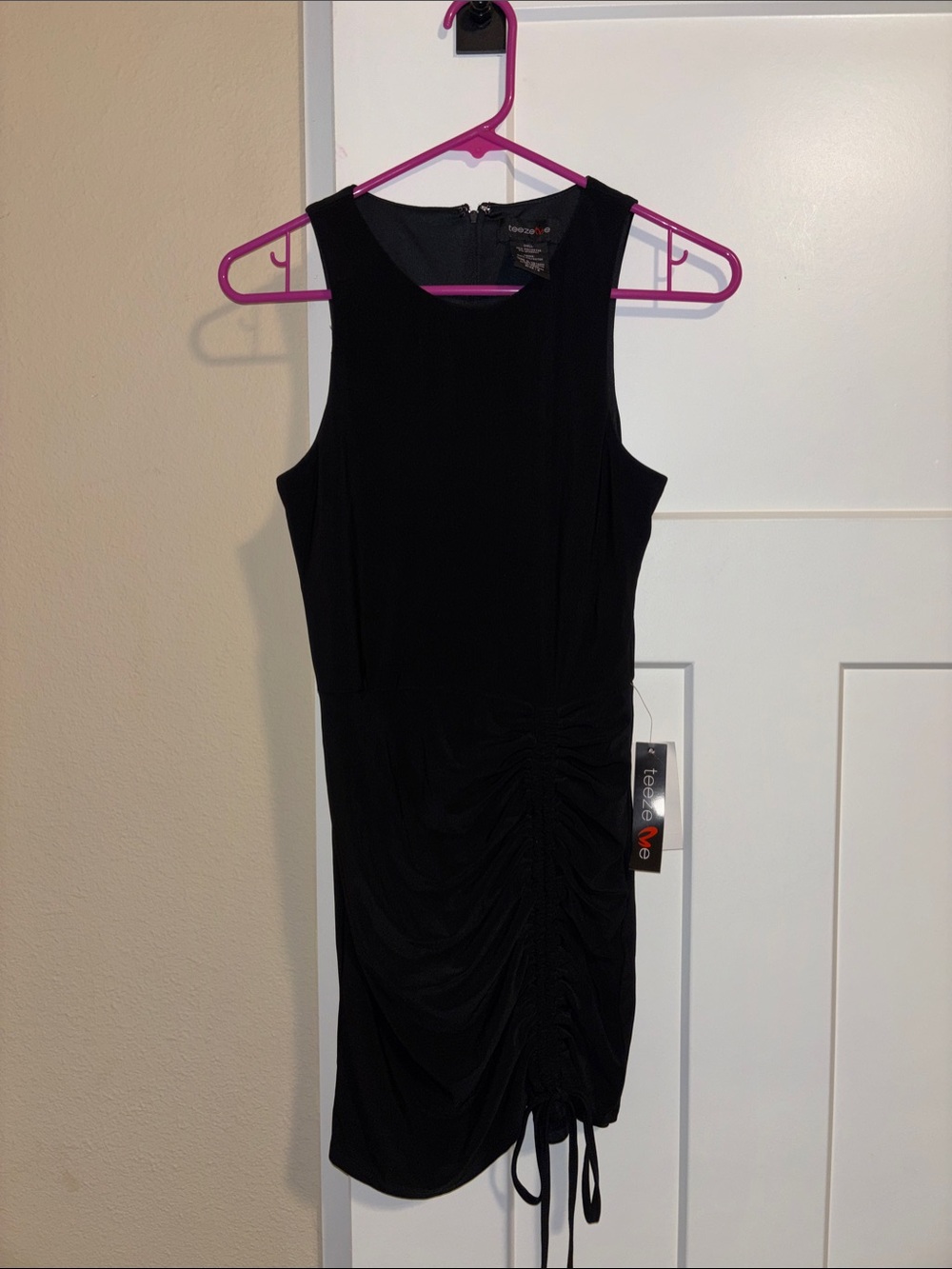 Black Sleeveless Ruched Mini Dress
